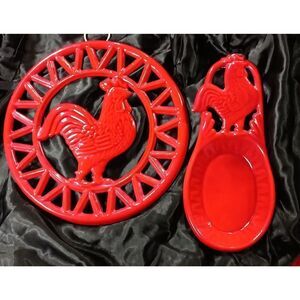 Rooster cast iron pot holder and spoon holder by home basics